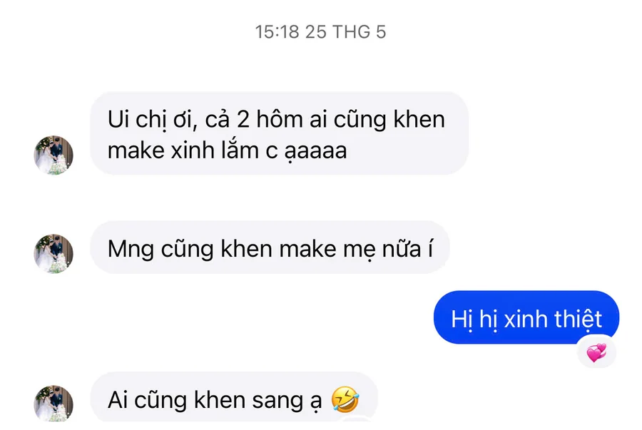 Tin nhắn cô dâu gửi AMI: cả 2 hôm ai cũng khen make xinh, mọi người cũng khen make mẹ nữa