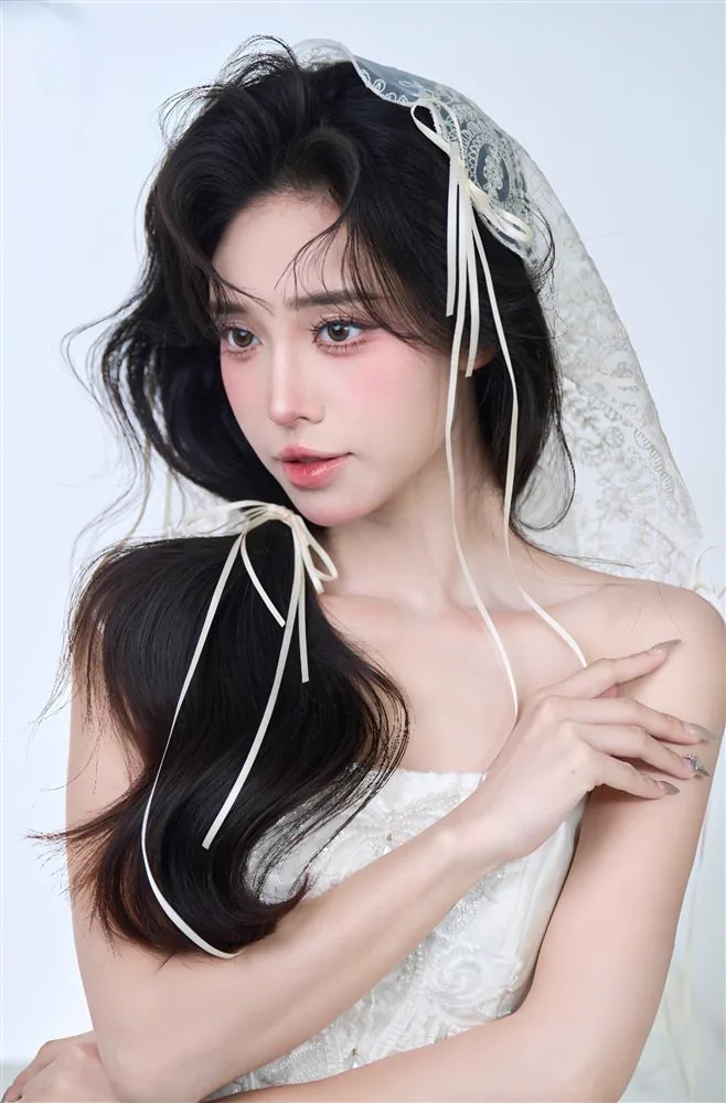 Cô dâu với ruy băng kem, phong cách nàng thơ